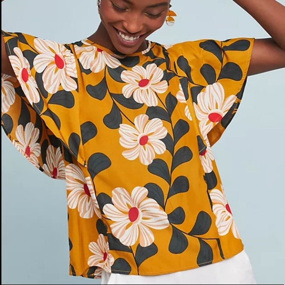 Anthropologie Ikebana Yellow Floral Blouse - Picture 2 of 7